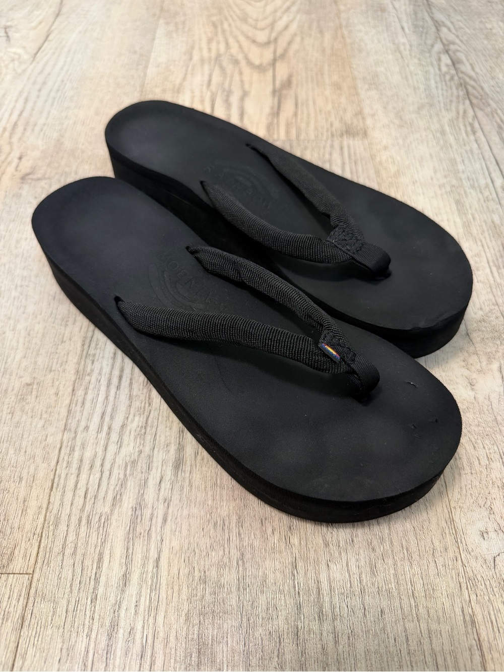 Y2K Rainbow Black Platform Flip Flop Sandals - Women's